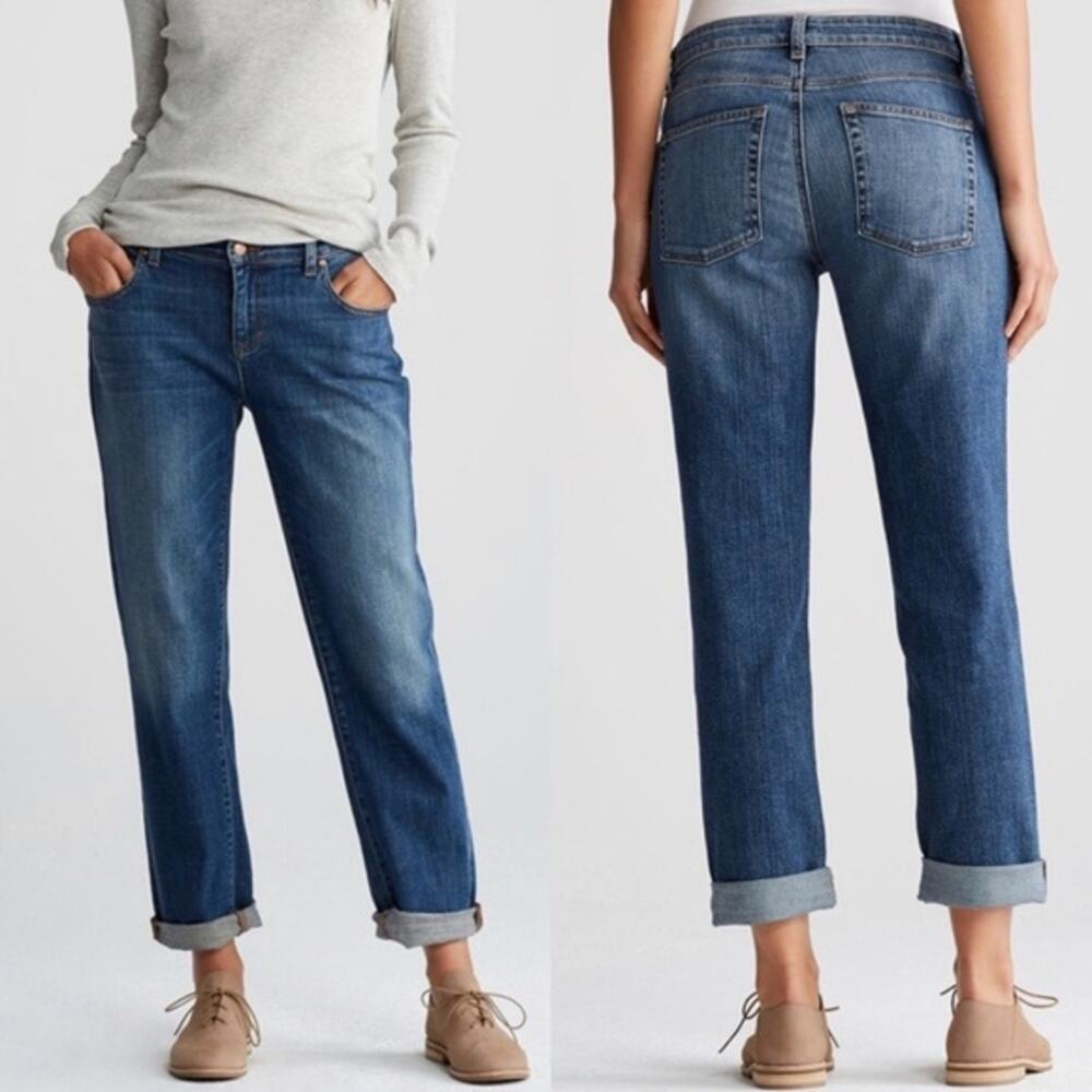Eileen Fisher Organic Cotton Boyfriend Jeans Size 10 Blue Relaxed Fit